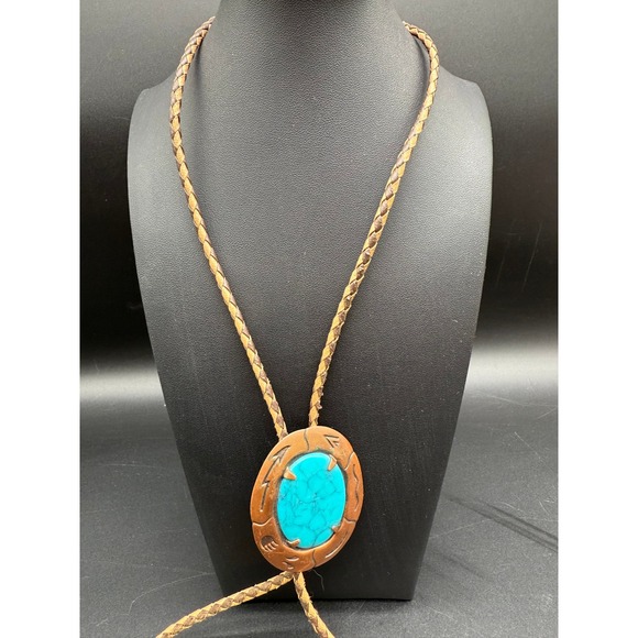 Vintage Bell‎ Trading Post Copper Bolo Tie Turquoise Color Stone Southwestern